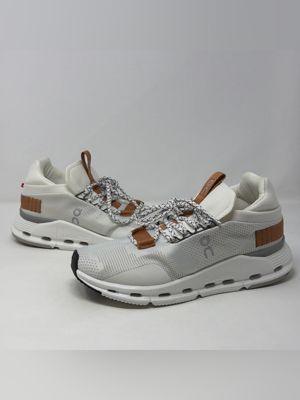 On Cloudnova White Pearl Brown Men US 7 CloudTec Sneakers+ NEW REPLACED INSOLES